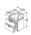 TOTO 洗面化粧台 【LDSWB075CCGEN1A】 サクア 2段引き出しタイプ 間口750 洗面ボウル高さ850 扉カラーホワイト 受注生産品 [♪■§]