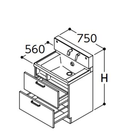 画像1: TOTO 洗面化粧台 【LDSWB075CCJEN1 W/P/B/J/C/M 】 サクア 2段引き出しタイプ 体重計収納 間口750 洗面ボウル高さ850 受注生産品 [♪■§]