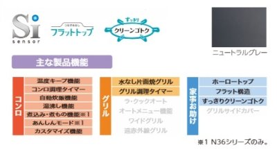 画像2: ビルトインコンロ パロマ 【PD-N36AS 都市ガス用】 スタンダードタイプ 3口 幅60cm 水なし片面焼きグリル ニュートラルグレー [♭]