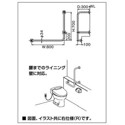 画像2: INAX/LIXIL　KF-922AER80J　トイレ関連 多用途用手すり L型 922タイプ 樹脂被覆タイプ 右仕様 受注生産品 [◇]