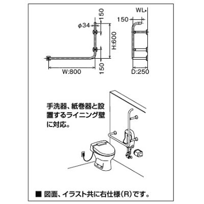 画像2: INAX/LIXIL　KF-927AER80J　トイレ関連 多用途用手すり L型 927タイプ 樹脂被覆タイプ 右仕様 受注生産品 [◇]