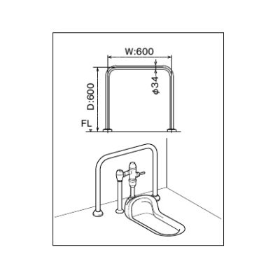 画像2: INAX/LIXIL　KF-131AE60J　トイレ関連 和風便器用手すり 床固定式樹脂被覆タイプ [◇]