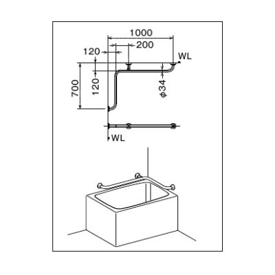 画像2: INAX/LIXIL　KF-912AE70J　トイレ関連 浴室入り隅用手すり L型 樹脂被覆タイプ 受注生産品 [◇]