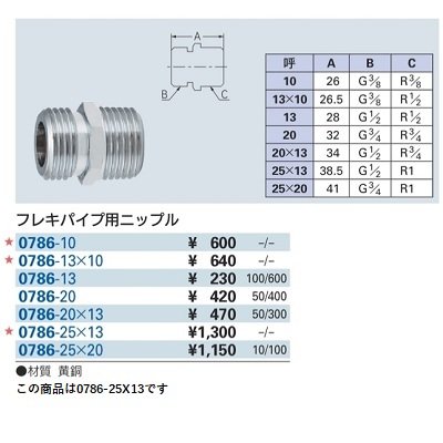 画像2: 水栓金具 カクダイ　0786-25×13　フレキパイプ用ニップル [□]