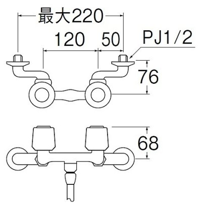 画像2: 水栓金具 三栄水栓　SK110-W-13　壁付ツーバルブ ツーバルブシャワー混合栓 共用形 バスルーム用