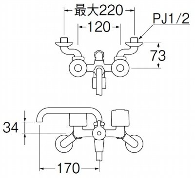 画像2: 水栓金具 三栄水栓　SK21-W-13　壁付ツーバルブ ツーバルブシャワー混合栓 共用形 バスルーム用