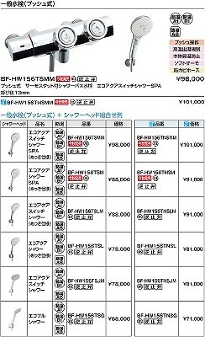 画像2: INAX　BF-HW156TNSMM　水栓金具 洗い場専用 プッシュ式 サーモスタット付シャワーバス水栓 エコアクアスイッチシャワーSPA 寒冷地 逆止弁付 めっき仕様 [★]