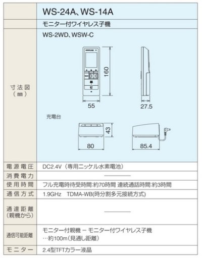 画像2: アイホン　WS-2WD　テレビドアホン モニター付ワイヤレス子機 [∽]