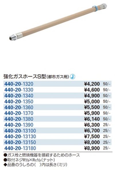 画像2: 水栓金具 カクダイ　440-20-1390　強化ガスホースS型(都市ガス用)