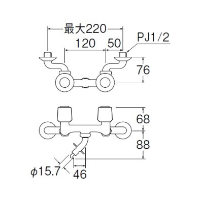 画像2: 水栓金具 三栄水栓　K1101TV-W　ツーバルブ洗濯機用混合栓