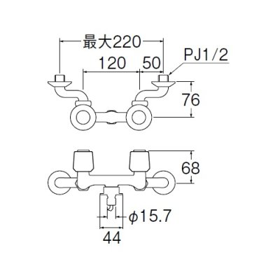 画像2: 水栓金具 三栄水栓　K1101TV-1-W　ツーバルブ洗濯機用混合栓