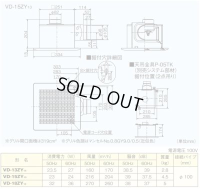 画像2: 【在庫あり】三菱　VD-15ZY13　換気扇 ミニキッチン 湯沸室 用 ダクト用換気扇 天井埋込形 台所用 低騒音形 (VD-15ZY12の後継品) [☆2]