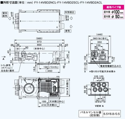 画像2: パナソニック　FY-14VBD2NCL　換気扇 気調システム 熱交換気ユニット カセット形(DCモーター) 140m3/h 温・湿度センサー付 AiSEG2対応 リモコン同梱 [♪◇]