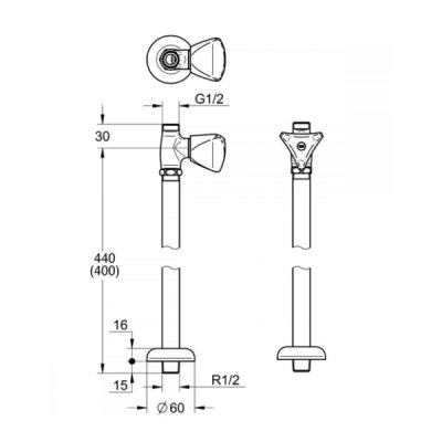 画像2: グローエ　JP192000　パーツ ストレート型止水栓 1/2” マーク青 440mm クローム [■]