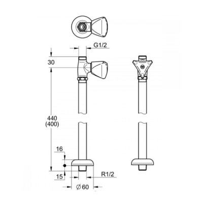 画像2: グローエ　JP192100　パーツ ストレート型止水栓 1/2” マーク赤 440mm クローム [■]