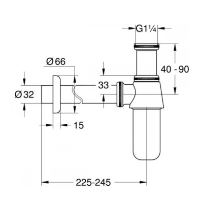 画像2: グローエ　28920000　パーツ ボトルトラップ 1 1/4” トラップ寸法245mm クローム [■]