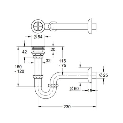 画像2: グローエ　JPK11600　パーツ 手洗器用 排水金具 Pトラップ付 目皿なし トラップ寸法230mm クローム [■]