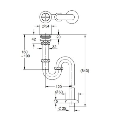 画像2: グローエ　JPK09601　パーツ 手洗器用 排水金具 Sトラップ付 目皿なし トラップ寸法843mm クローム [■]