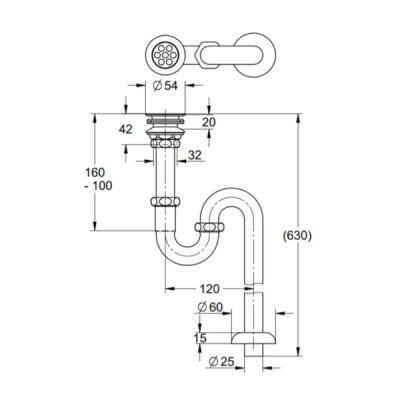 画像3: グローエ　JPK05600　パーツ 手洗器用 排水金具 Sトラップ付 目皿付 トラップ寸法630mm クローム [■]