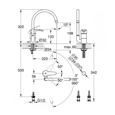 画像3: グローエ　JP205702　洗面水栓 ユーロスタイル シングルレバーキッチン混合栓 クローム 一般地 [■]