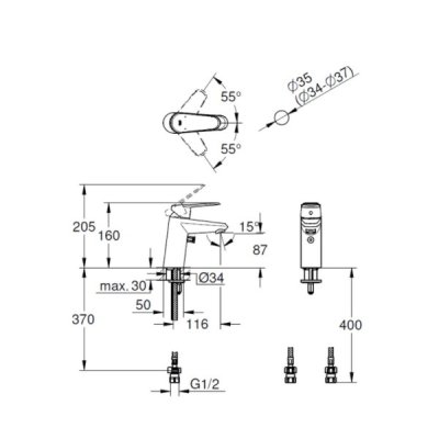 画像2: グローエ　JP337802　洗面水栓 ユーロディスクコスモポリタン シングルレバー洗面混合栓 クローム 寒冷地 引棒なし [■]