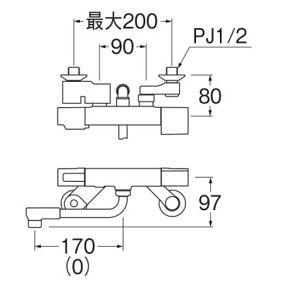 画像2: 水栓金具 三栄水栓　SK1811C　サーモシャワー混合栓 壁付 パイプ長さ170