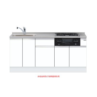 画像1: onedo/ワンド/旧マイセット KTD6-85-180DS3G-(左)-[SW] ホワイト KTD6型 深型 ビルトイン流し台 トップ出し ベースキャビネット 間口180cm 奥行60cm 左 [♪]
