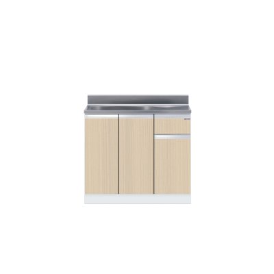 画像1: onedo/ワンド/旧マイセット KTD4-80-90S-(左)-[LG] 木目 KTD4型 薄型 組合せ型流し台 壁出し 一槽流し台 間口90cm 奥行46cm 左 [♪]