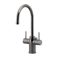 水栓金具 カクダイ 721-013-DS 双口水栓 90°ハンドル開閉 ダークシルバー