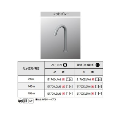 画像2: KVK E1700L2M6 洗面化粧室用水栓 センサー水栓 A100V仕様 マットグレー ロング