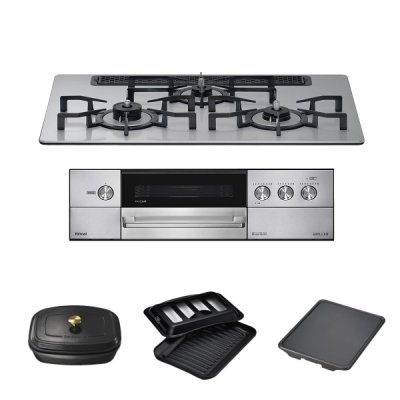 画像1: リンナイ [RHS71W34ALRSL 都市ガス] ビルトインコンロ 幅75cm GRILLER(グリレ) 強火力(左) シルバー ザ・ココット ココットプレート トースト・ピザプレート付属