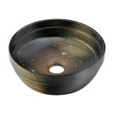 カクダイ 493-276-GR 洗面所 丸型手洗器 和風 瑠珠 陶器製 信楽焼 置型 葉洩 [♪」