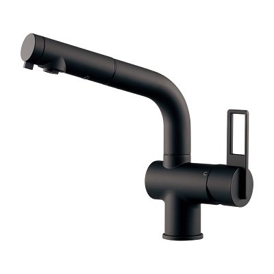 画像1: カクダイ 118-050-MD 水栓金具 シングルレバー引出し混合栓 CORDIA ブレードホース 逆流防止機能付 マットブラック