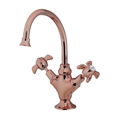 画像1: カクダイ 150-460-BR 水栓金具 2ハンドル混合栓 Haurva ブレードホース カッパーブラウン