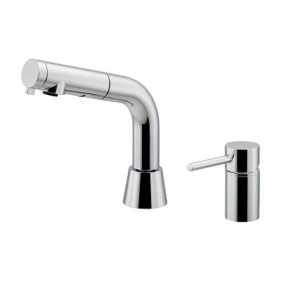 画像1: カクダイ 185-007-CH 水栓金具 台付シングルレバー引出し混合栓 SYATORA ブレードホース 逆流防止機能付