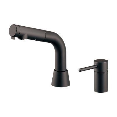 画像1: カクダイ 185-007-MD 水栓金具 台付シングルレバー引出し混合栓 SYATORA ブレードホース 逆流防止機能付 マットブラック