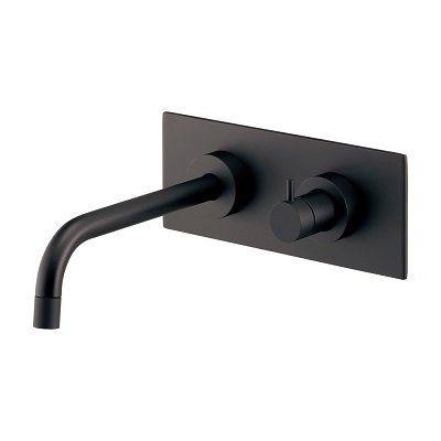 画像1: カクダイ 729-001B-MD 水栓金具 壁ユニット水栓 ロング VARUNA 90°ハンドル開閉 マットブラック