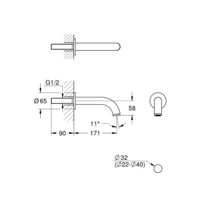 画像2: グローエ 1348700J 浴室用水栓 アトリオ 壁出吐水口 1/2"