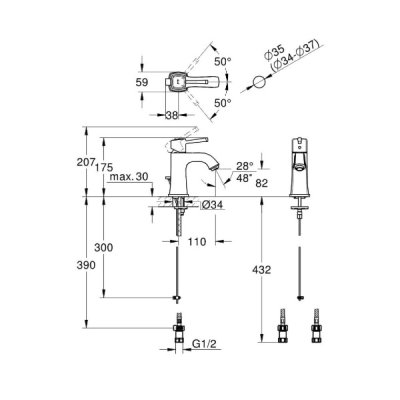 画像2: グローエ 24369IG0J 洗面用水栓 グランデラ シングルレバー洗面混合 栓(引棒付)(クローム×ゴールド) ※受注生産品 §