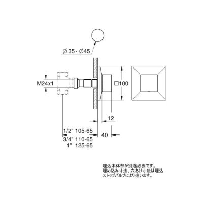 画像2: グローエ 2939800J 浴室用水栓 アリュールブリリアント 埋込ストップ バルブ 化粧部
