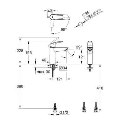 画像2: グローエ 24385000 洗面用水栓 ユーロスマート シングルレバー洗面 混合栓CS仕様(引棒なし)
