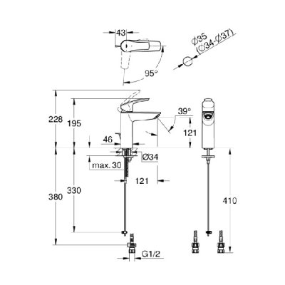 画像2: グローエ 24386000 洗面用水栓 ユーロスマート シングルレバー洗面 混合栓CS仕様(引棒付)