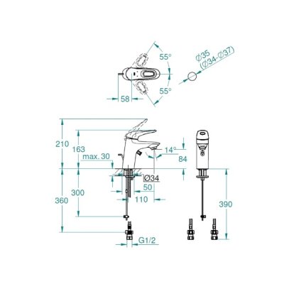 画像2: グローエ JP305401 洗面用水栓 ユーロスタイル シングルレバー洗面混 合栓(引棒付)