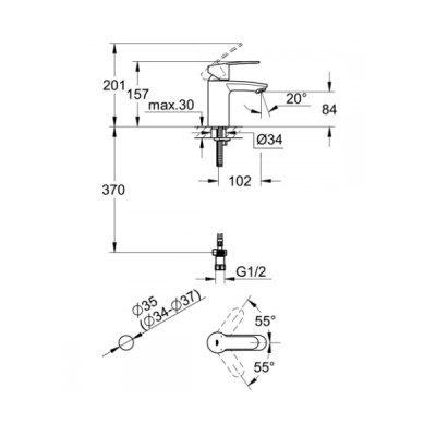 画像2: グローエ JP351800 洗面用水栓 ユーロスタイルコスモポリタン シン グルレバー洗面混合栓(引棒なし)