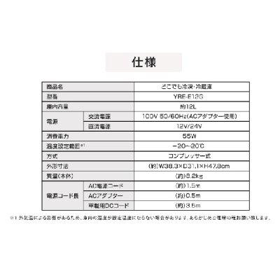 画像2: ユアサプライムス YUASA YRE-E12G(H) ポータブル冷蔵庫 冷凍庫 12Lコンプレッサー式 AC電源 DC電源 どこでも冷凍・冷蔵庫 ℃℃