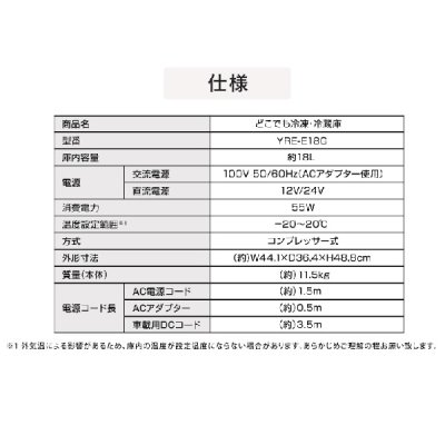 画像2: ユアサプライムス YUASA YRE-E18G(H) ポータブル冷蔵庫 冷凍庫 18Lコンプレッサー式 AC電源 DC電源 キャスター キャリーハンドル付き ℃℃