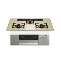 ノーリツ [N3S25PWASFSTEC 都市ガス] ビルトインコンロ PROGRE プログレ 75cm 3口 レンジフード連動 シャンパンゴールドガラストップ ♪