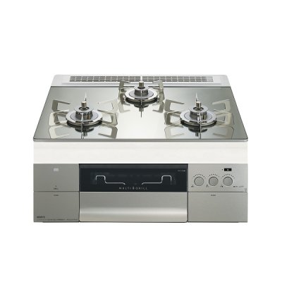 画像1: ノーリツ [N3S22PWASKSTESC 都市ガス] ビルトインコンロ PROGRE 60cm 3口 レンジフード連動 プラチナシルバーガラストップ (N3S14PWASKSTESCの後継品) ♪