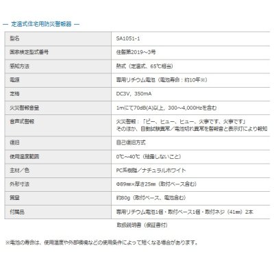 画像2: DAIKEN (大建) SA1051-1 住宅用火災警報器 火の元監視番N 熱01単独型 熱感知式 音声式警報