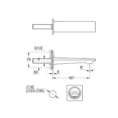画像2: グローエ 13264DC1J 浴室用水栓 アリュール・壁出バス吐水口1/2” スーパースチール ※受注生産品 §